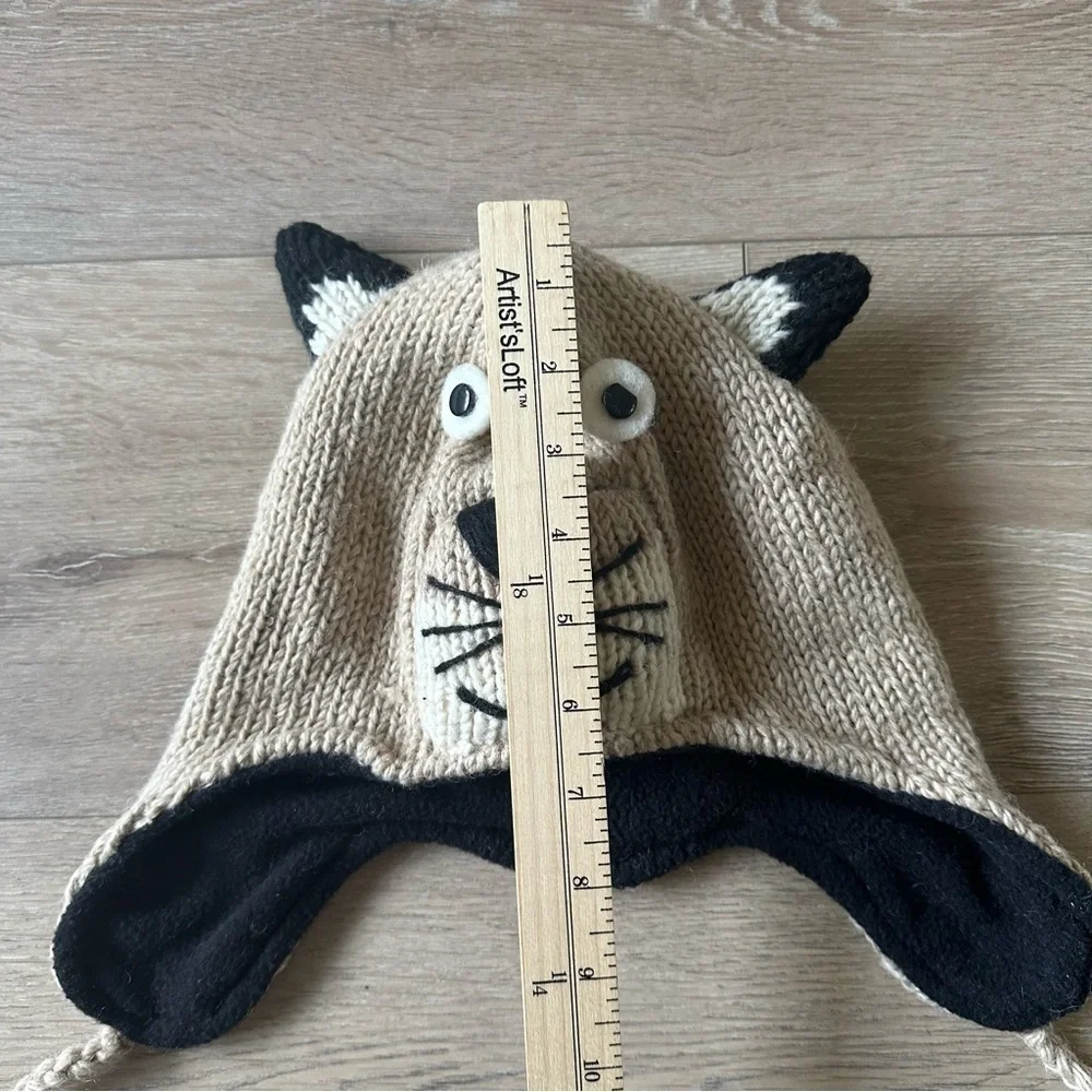 New Hand Knit 100% Wool Kids Animal Hat Made In Nepal